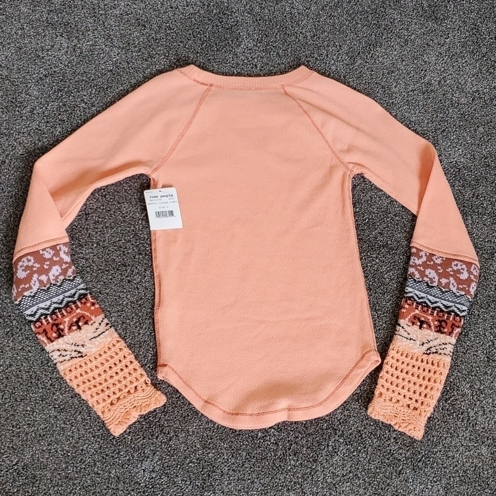 NWT Free People Mix Thermal Cuff Long Sleeve Top Y2K women boho